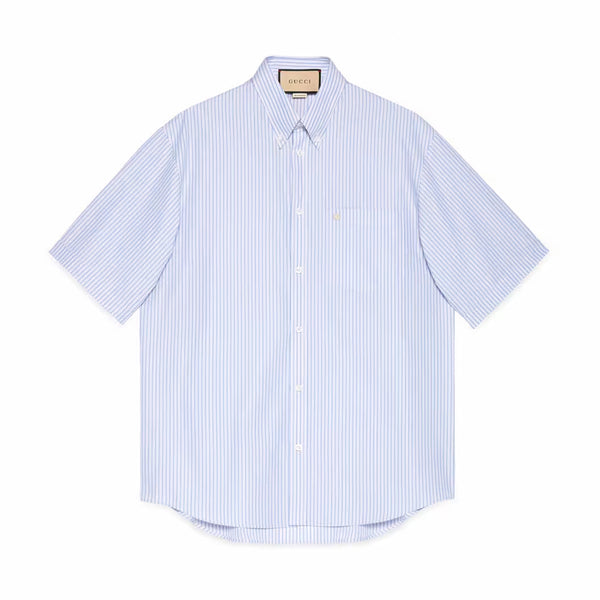 Gucci - Men’s Cotton Shirt with Double G - (Light Blue Stripe)