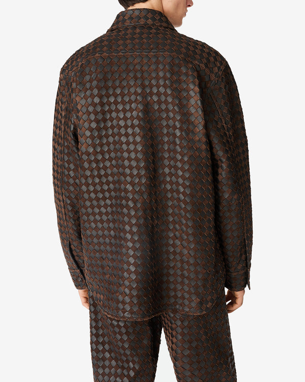Bottega Veneta - Men’s Intrecciato Leather And Suede Shirt - (Fondant/Tobacco)