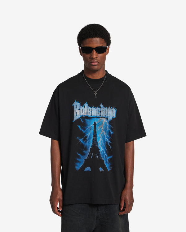 Balenciaga  - Men's Paris Thunderstorm Oversized T-Shirt - (Black)