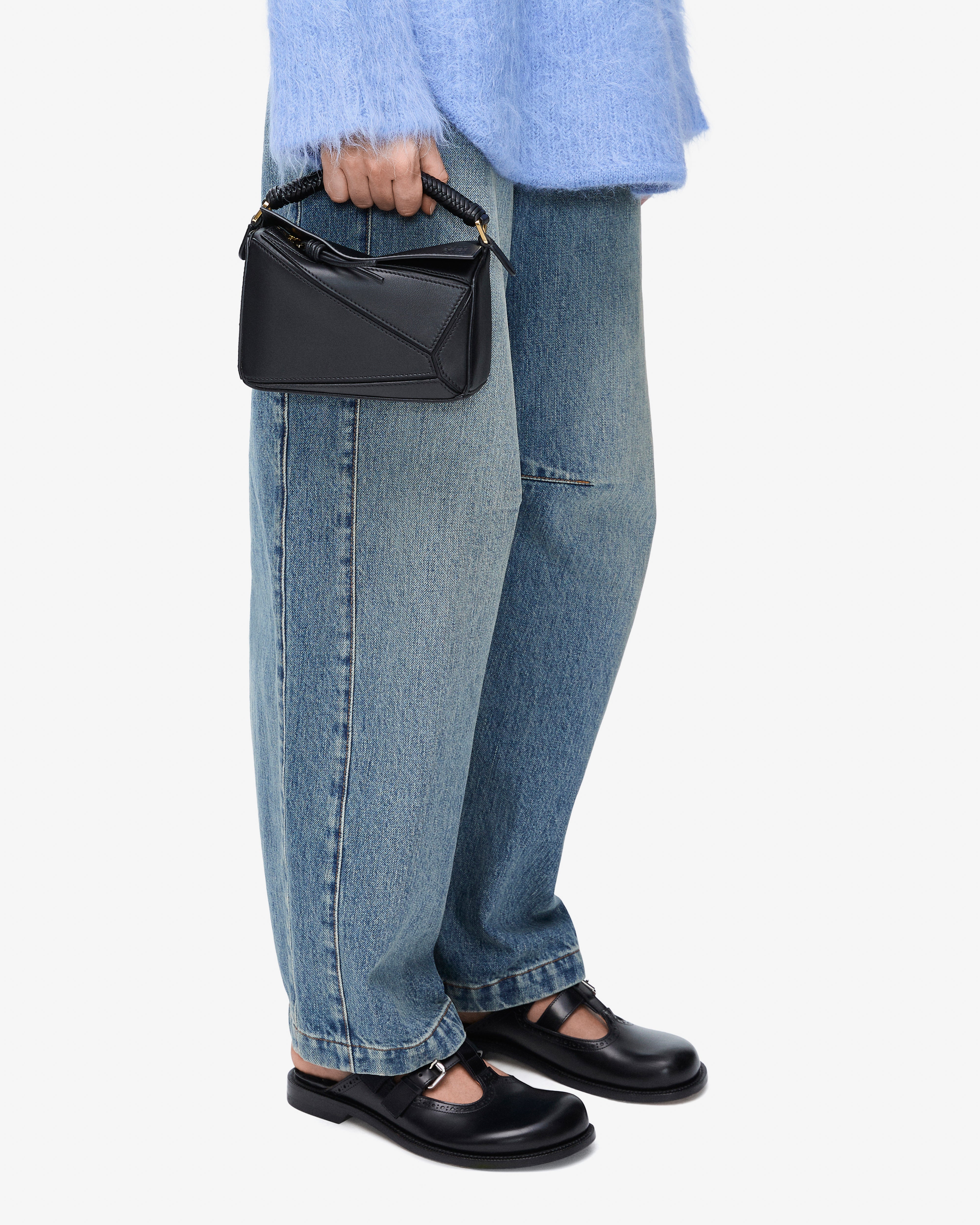 Loewe: Women's Puzzle Mini Bag Woven Handle (Black) | DSML E-SHOP