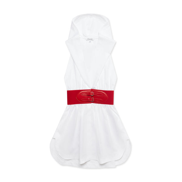 ALAïA - Women’s Belted Poplin Hooded Dress - (White)