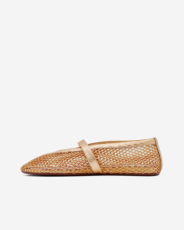 Alaïa - Women’s Ballet Flats In Laminated Fishnet - (Gold)