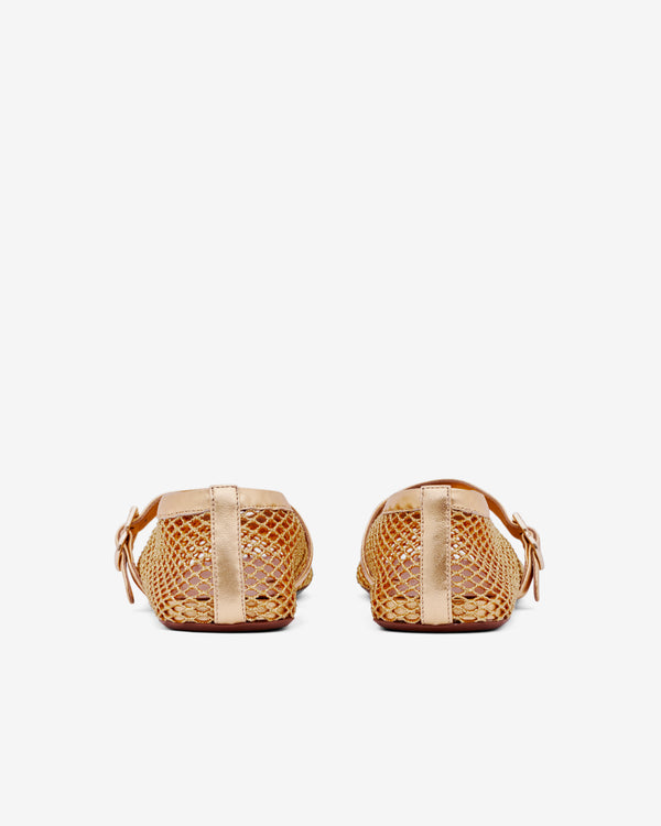 Alaïa - Women’s Ballet Flats In Laminated Fishnet - (Gold)