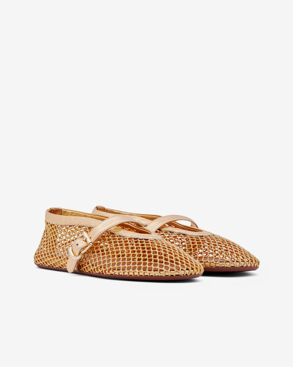 Alaïa - Women’s Ballet Flats In Laminated Fishnet - (Gold)