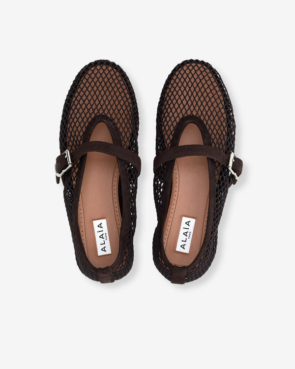 Alaïa - Women’s Fishnet Ballet Flats - (Dark Brown)