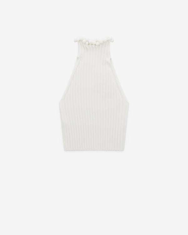 Alaia - Women's Ribbed Knit Curled Trimmed Halter Top - (White)