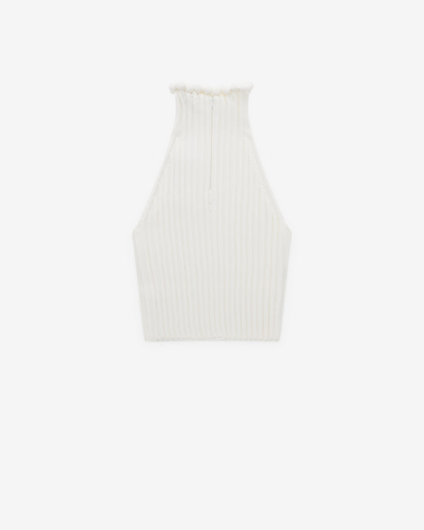 Alaia - Women's Ribbed Knit Curled Trimmed Halter Top - (White)