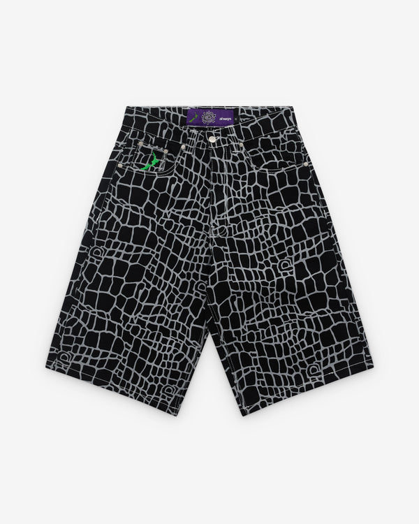 Always Do What You Should Do - Men’s Croc Print Denim Shorts - (Black)