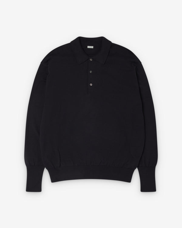 A.Presse - Men's Cotton Knit Long Sleeve Polo - (Black)