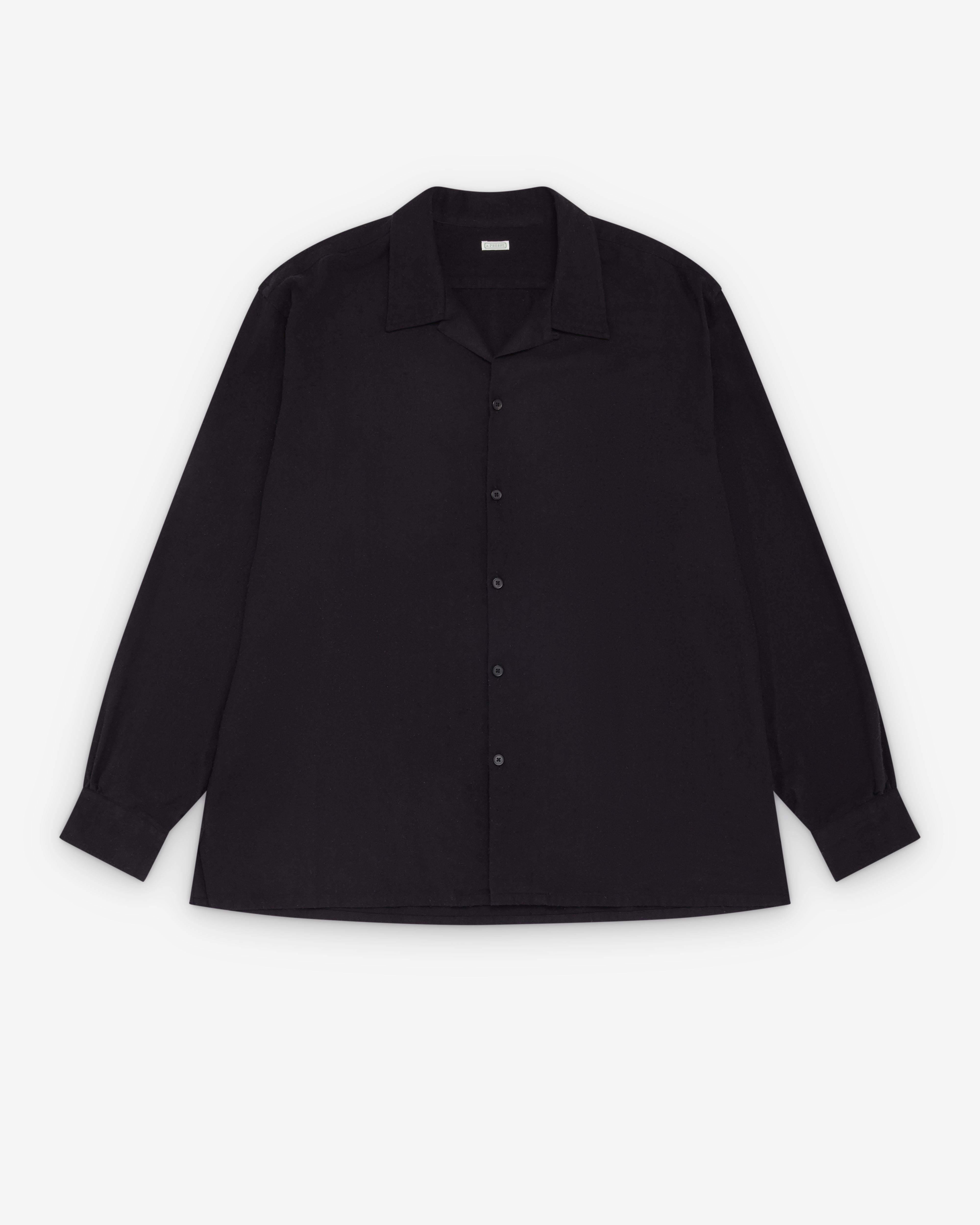 A.Presse: Men's Silk Nep Loop Collar Shirt (Black) | Dover Street