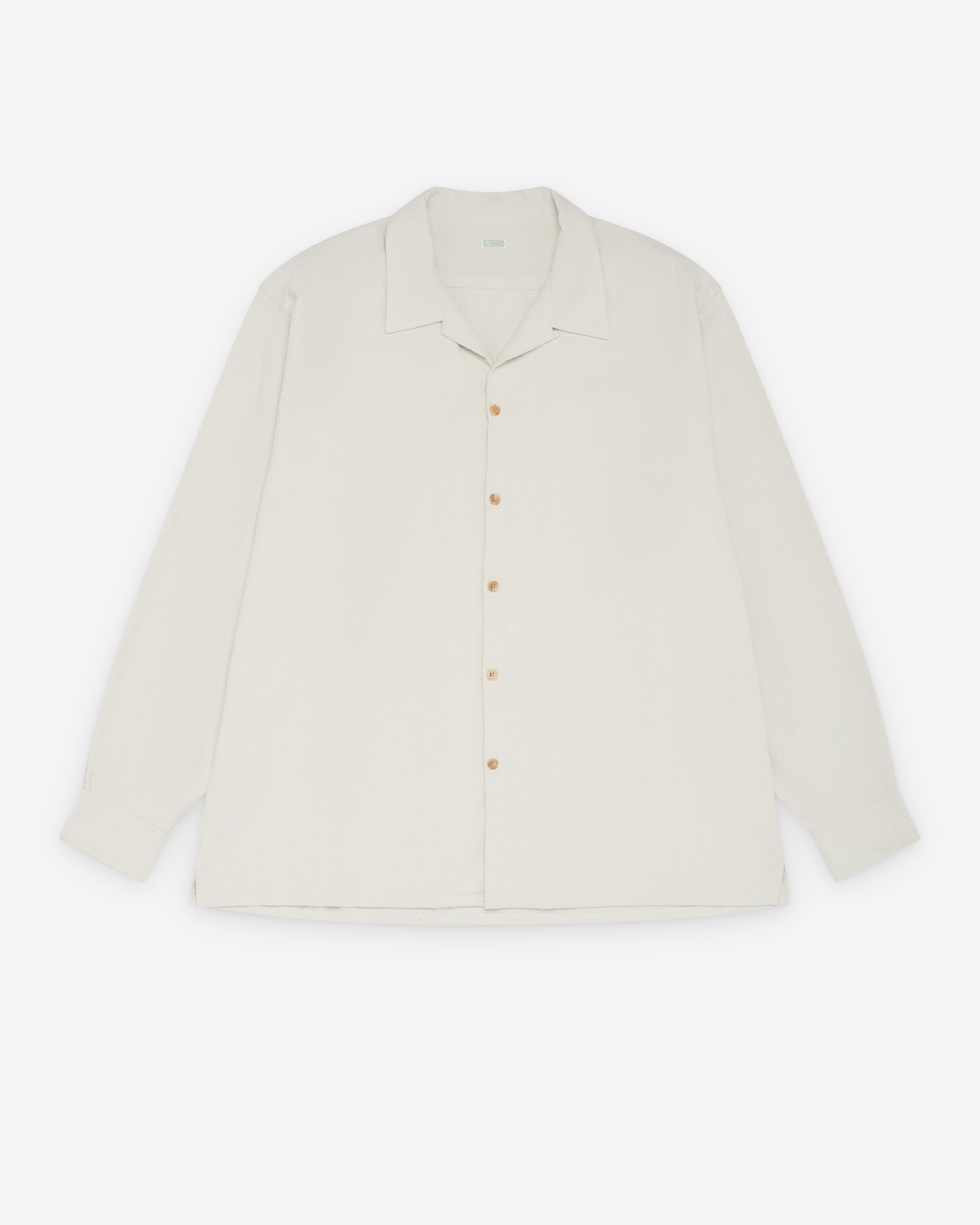 A.Presse: Men's Silk Nep Loop Collar Shirt (Ecru) | Dover Street