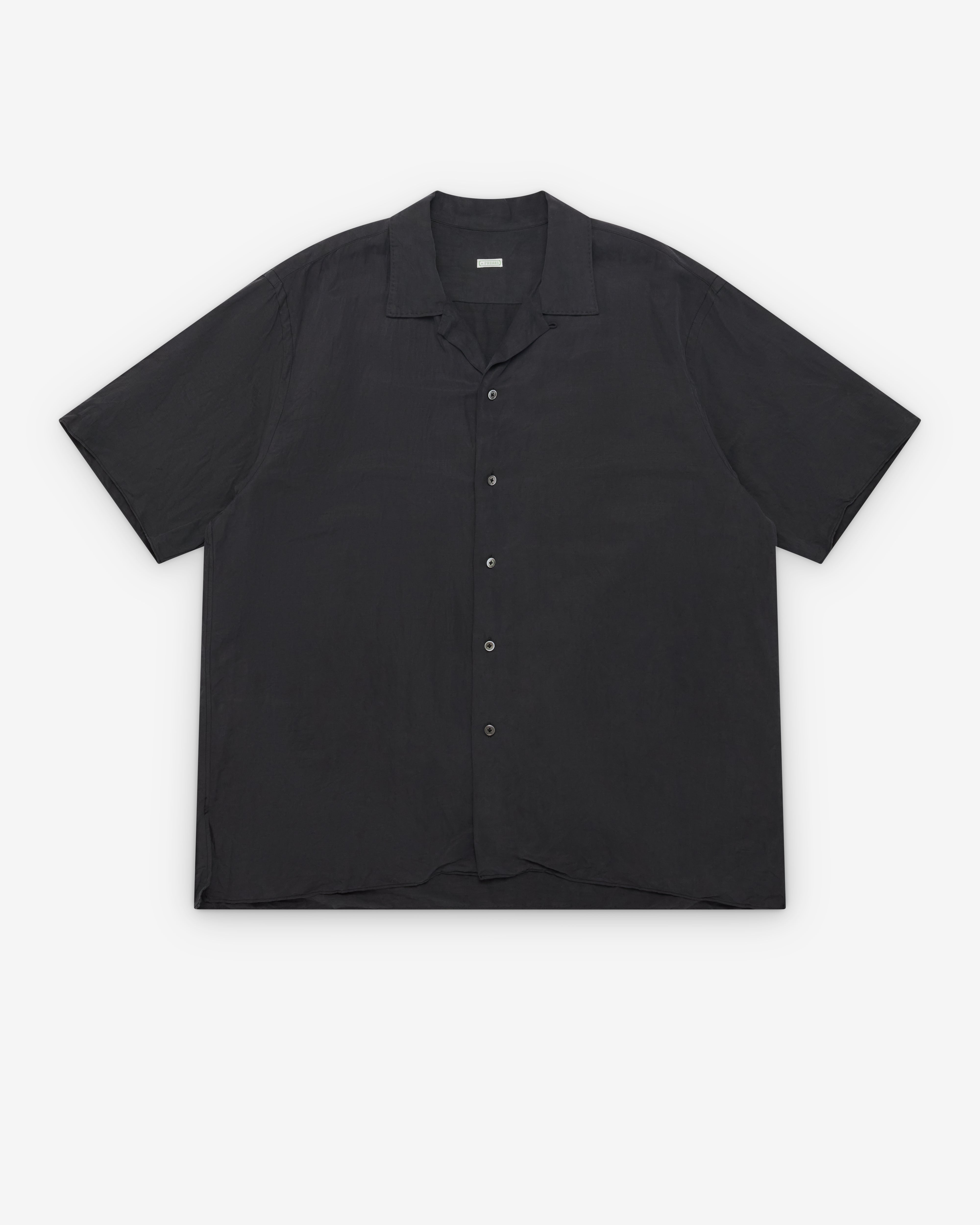 A.Presse: Men's Vintage Short Sleeve Open Collar Shirt (Black