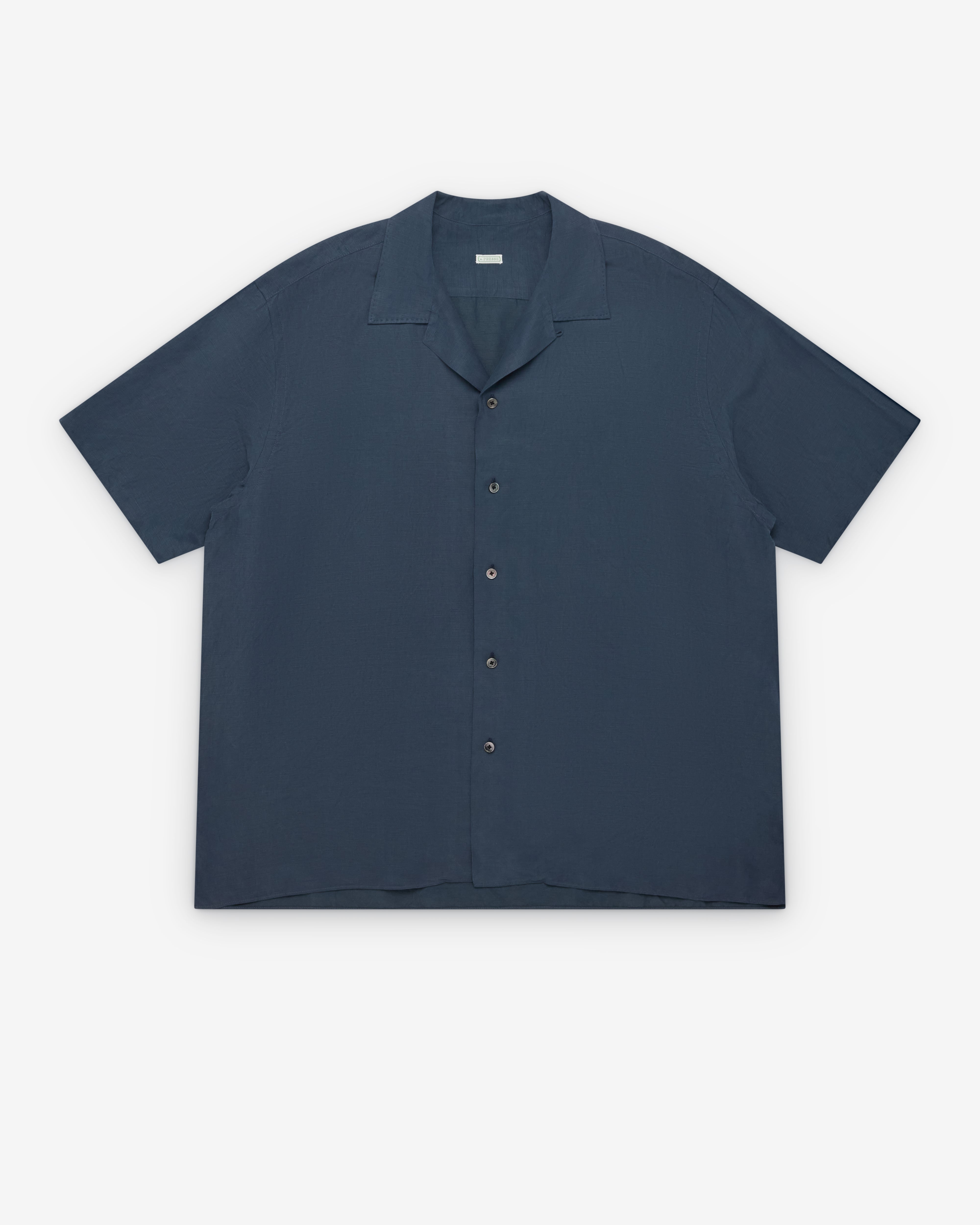 A.Presse: Men's Vintage Short Sleeve Open Collar Shirt (Navy