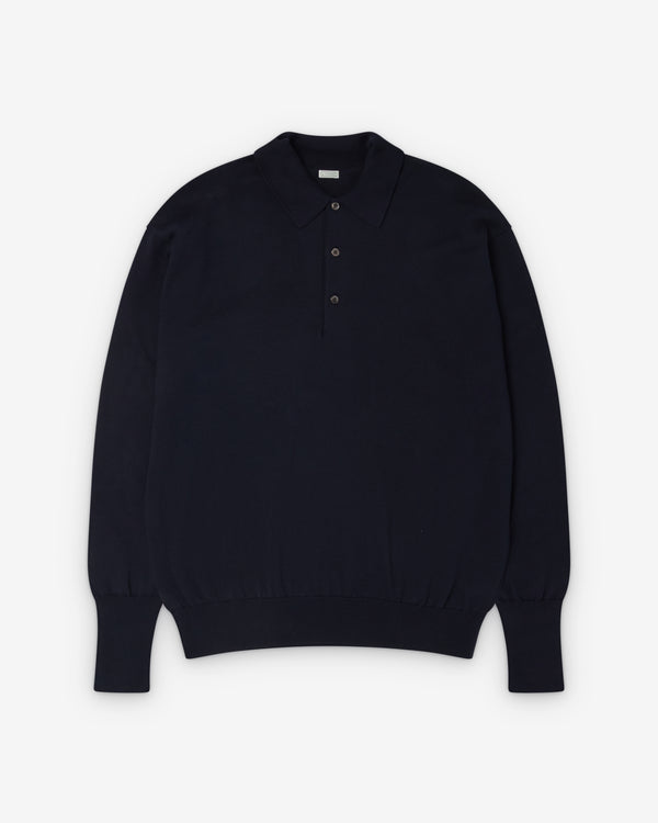 A.Presse - Men's Cotton Knit Long Sleeve Polo - (Navy)