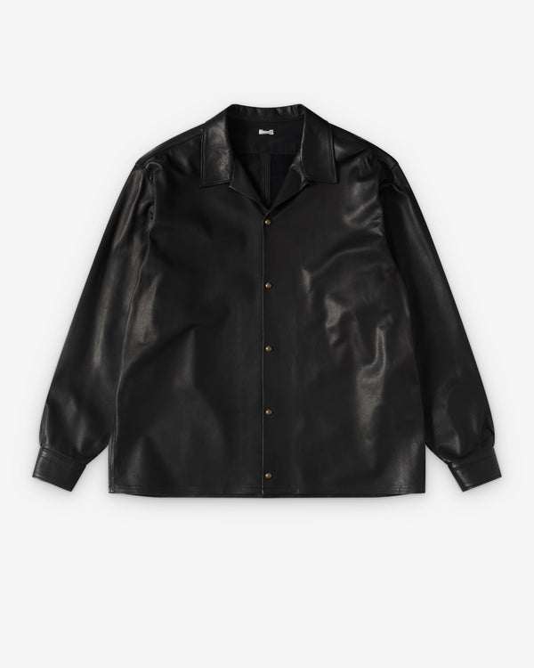A.Presse - Men's Leather Open Collar Shirt - (Black)