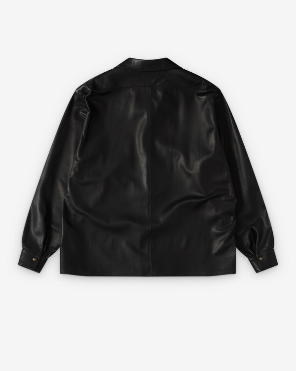 A.Presse - Men's Leather Open Collar Shirt - (Black)