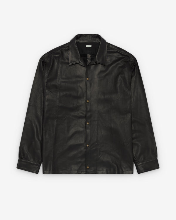 A.Presse - Men's Leather Open Collar Shirt - (Black)
