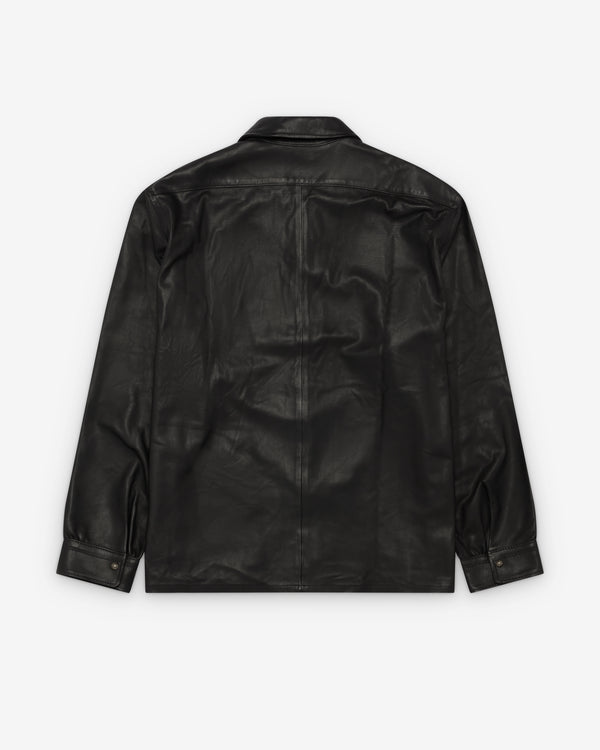 A.Presse - Men's Leather Open Collar Shirt - (Black)