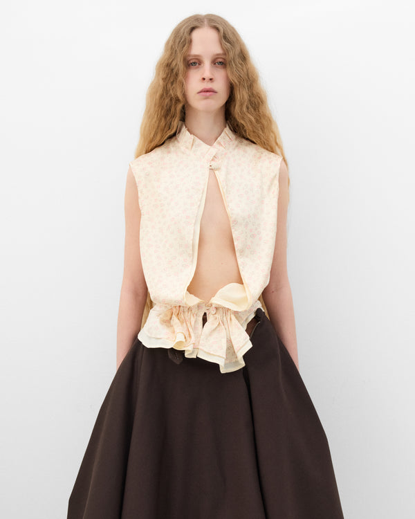 August Barron - Women's Twisted Blouse - (Cream/Coral/Floral)