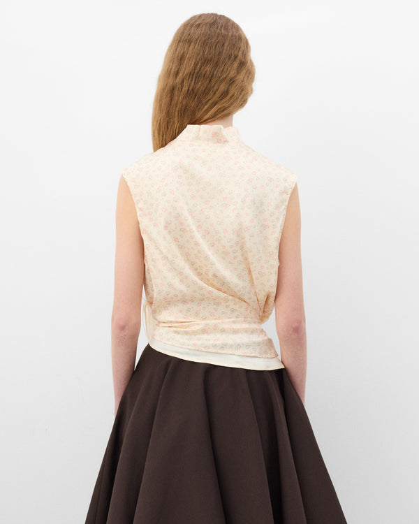 August Barron - Women's Twisted Blouse - (Cream/Coral/Floral)