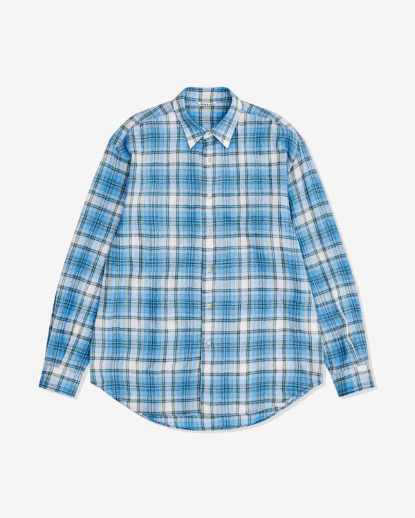 Auralee - Men's Airy Wool Check Shirt - (Blue Check)