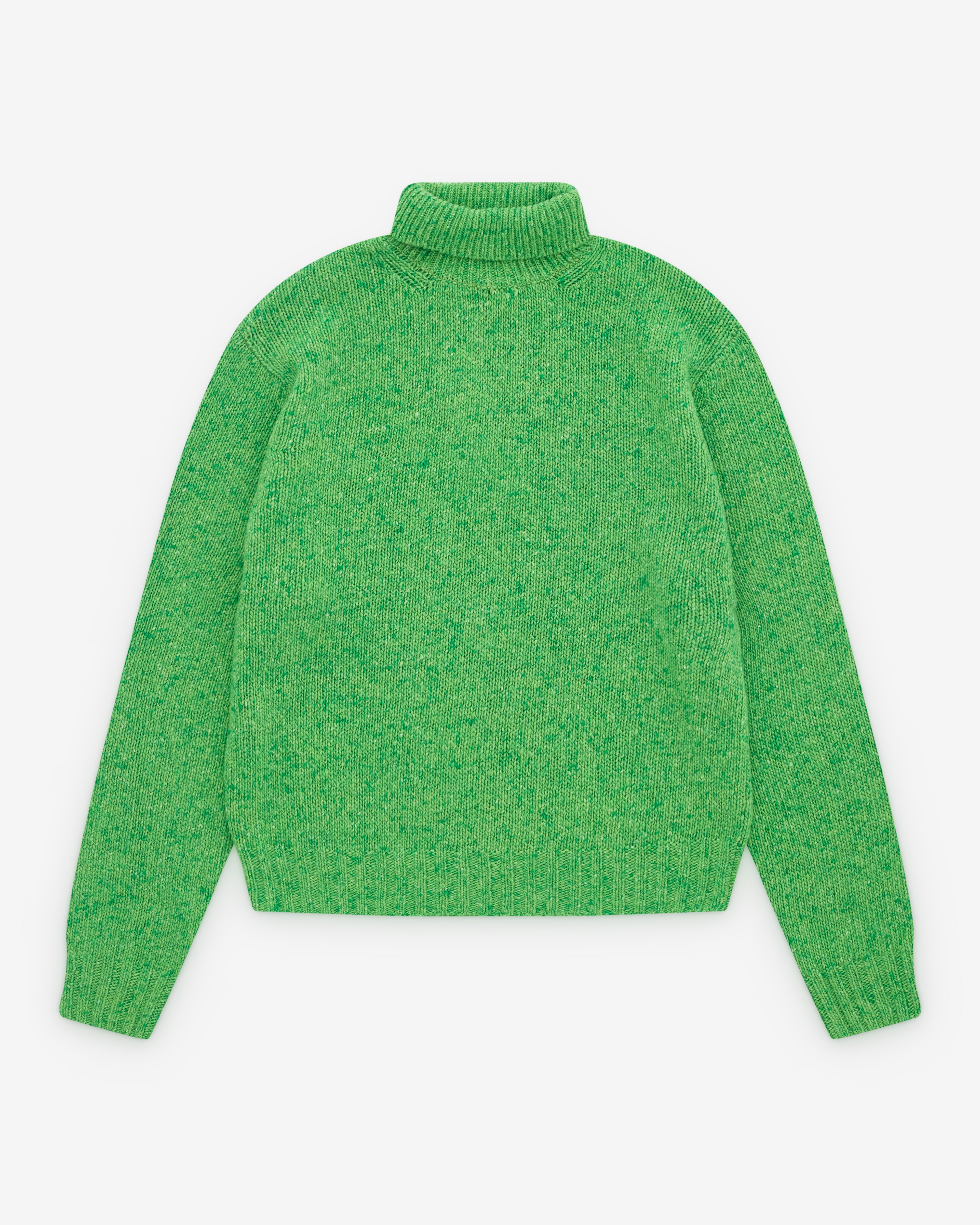 Auralee: Men's Cashmere Mélange Knit Turtle Neck (Green) | DSML E-SHOP