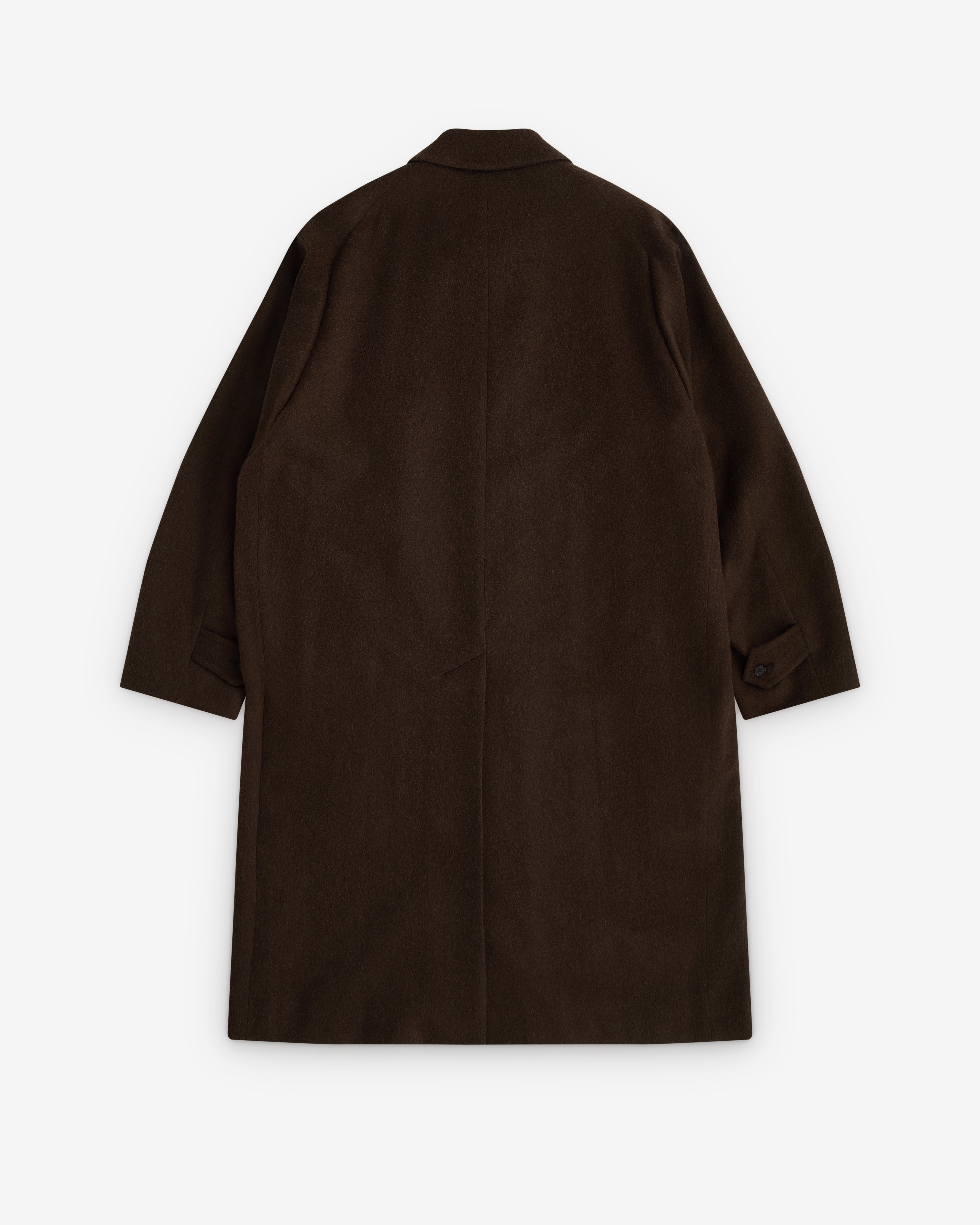 Auralee: Men's Baby Camel Flannel Coat (Dark Brown) | Dover Street