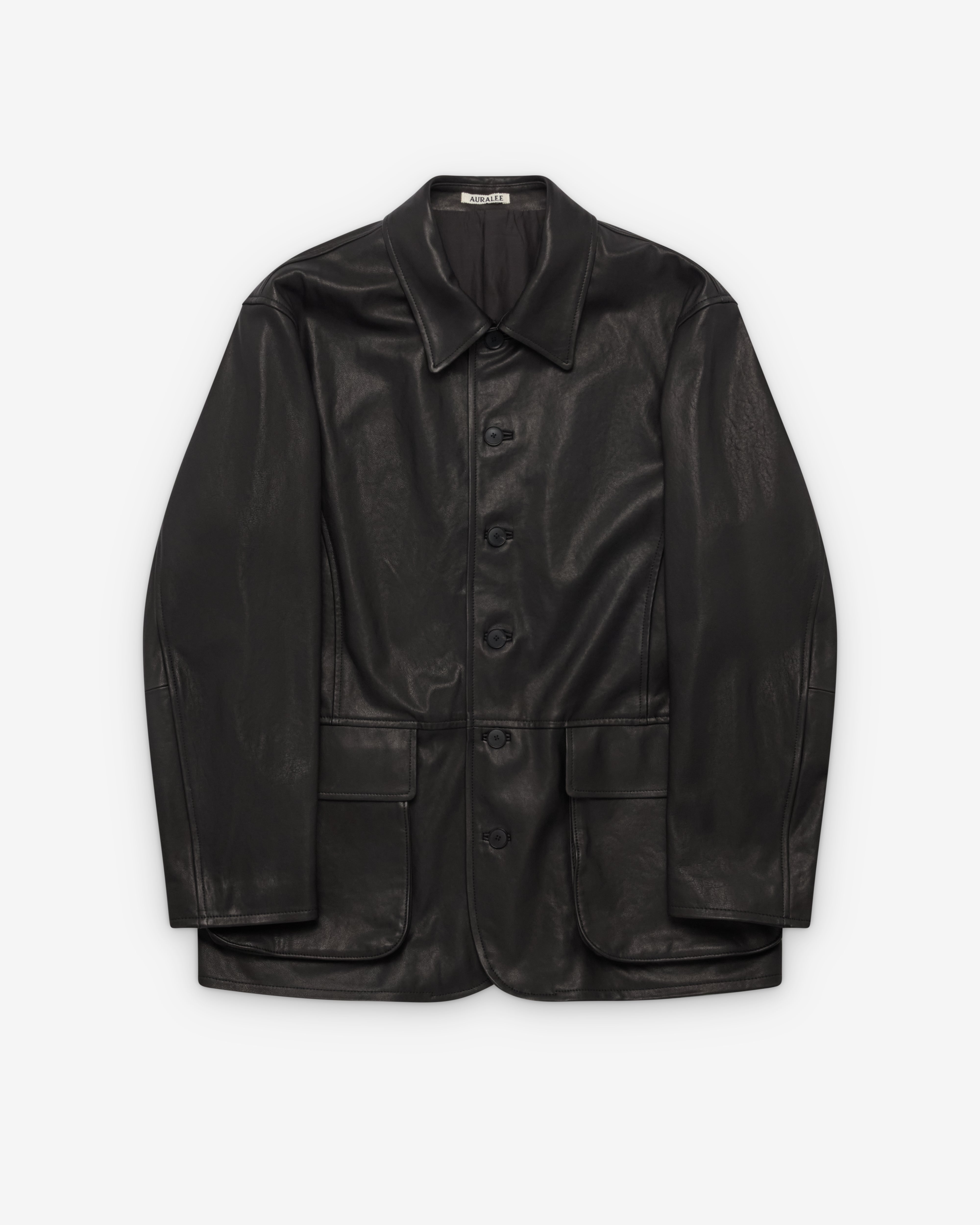【デュオ】TEXTURED LAMB LEATHER BLOUSON 4 Auralee: Men's Textured Lamb Leather Blouson (Black) | Dover