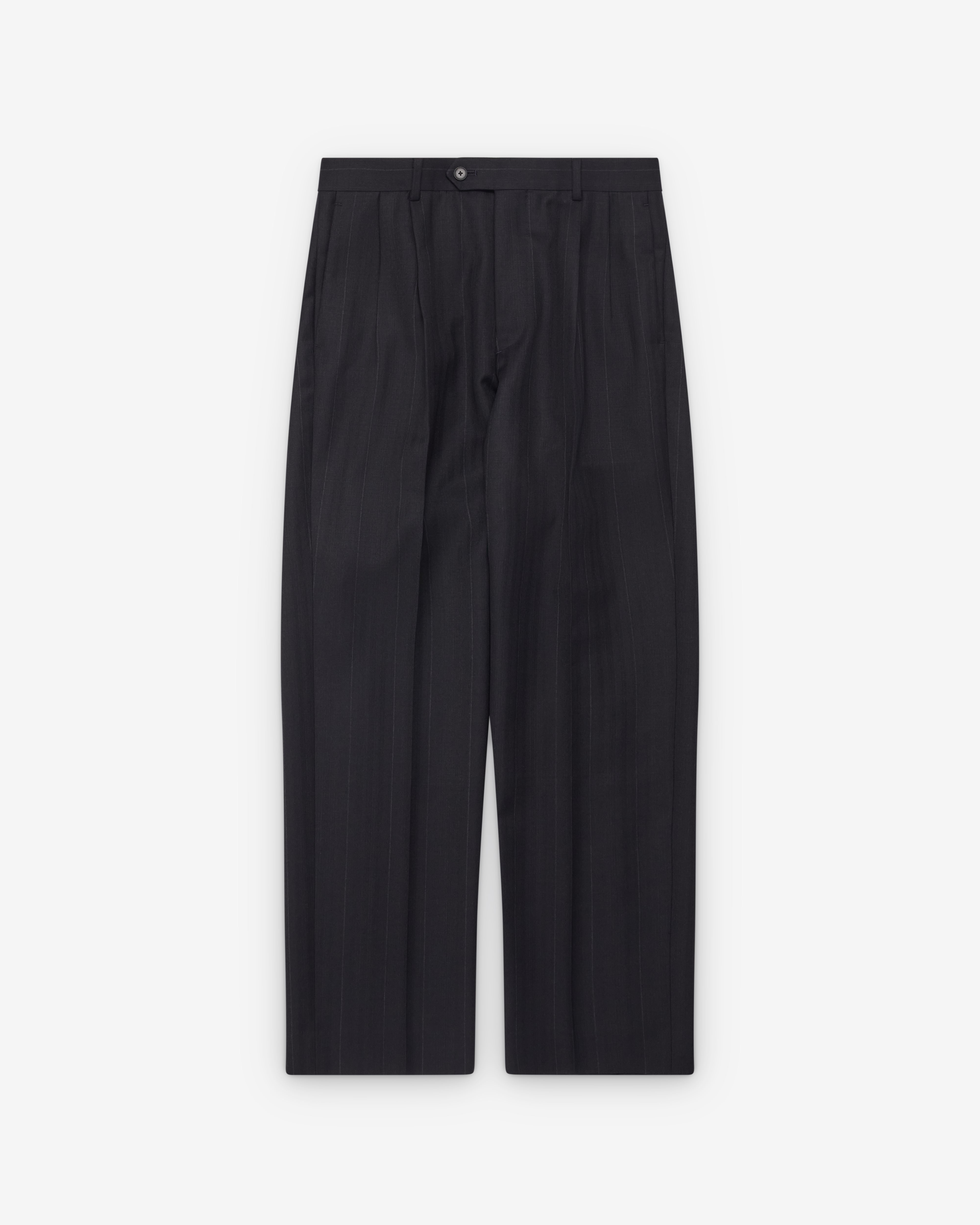 Auralee: Men's Bluefaced Wool Two-Tuck Slacks (Navy Stripe