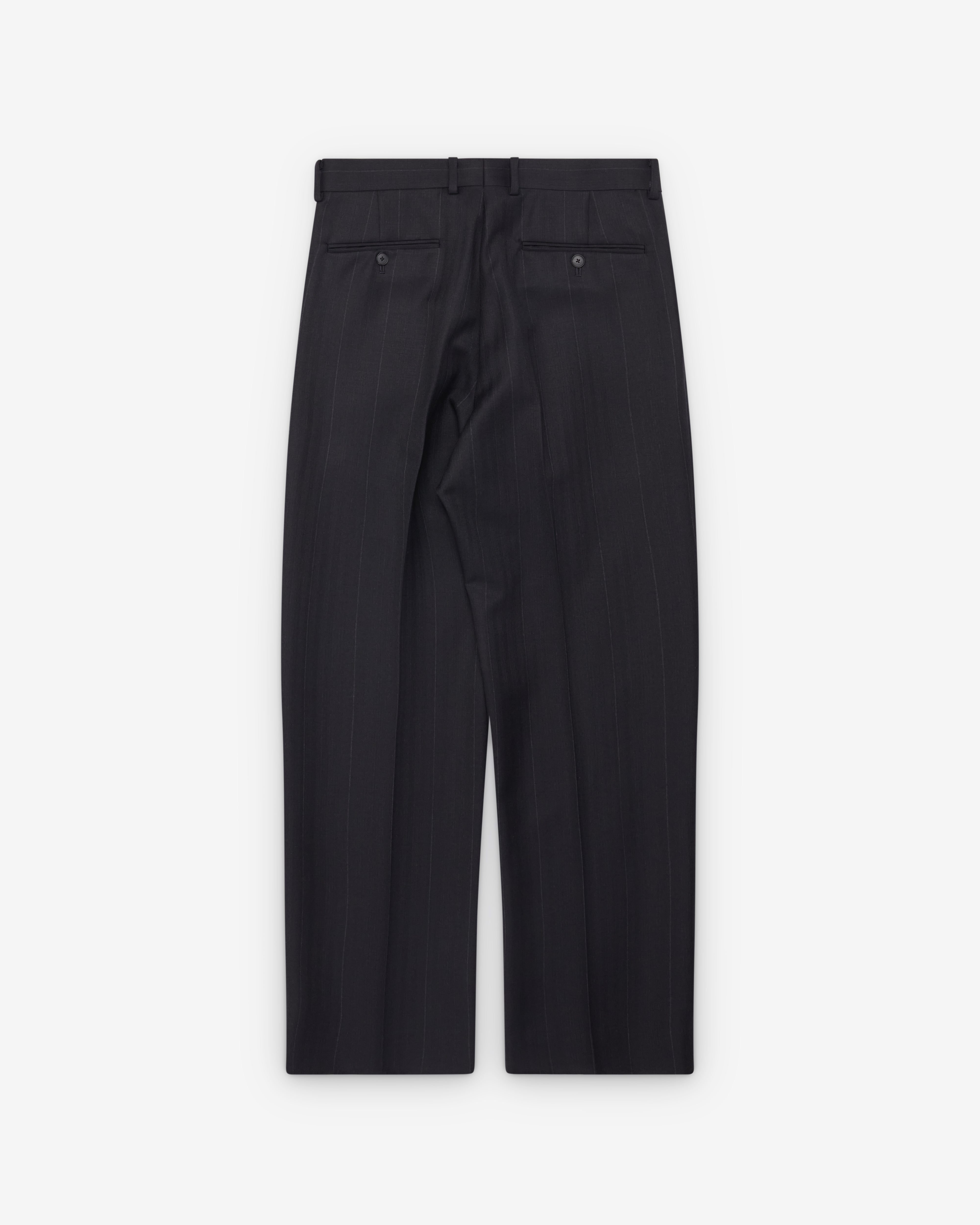 Auralee: Men's Bluefaced Wool Two-Tuck Slacks (Navy Stripe