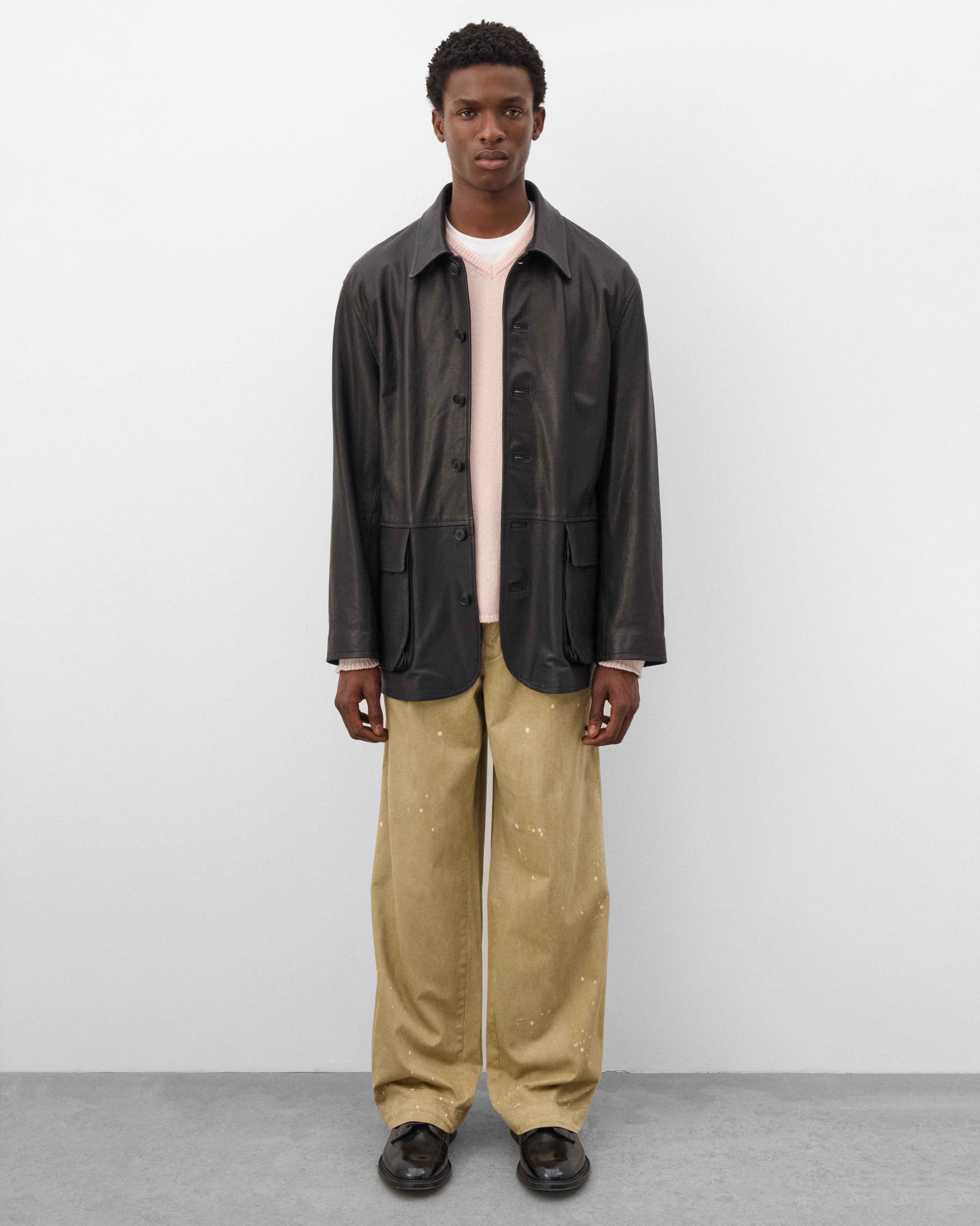 Auralee: Men's Textured Lamb Leather Blouson (Black) | Dover
