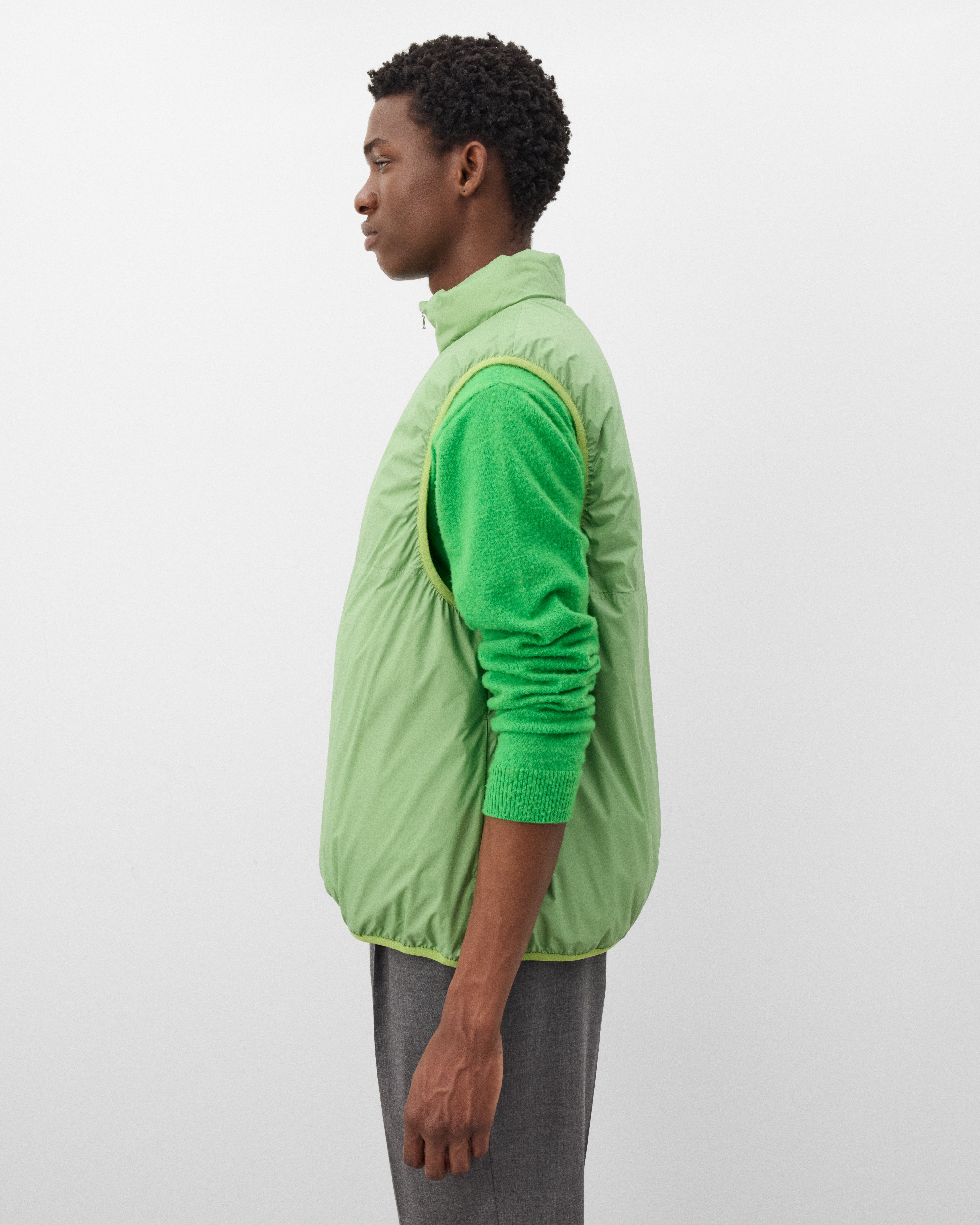 Auralee: Men's Light Nylon Ripstop Down Vest (Light Green) | Dover