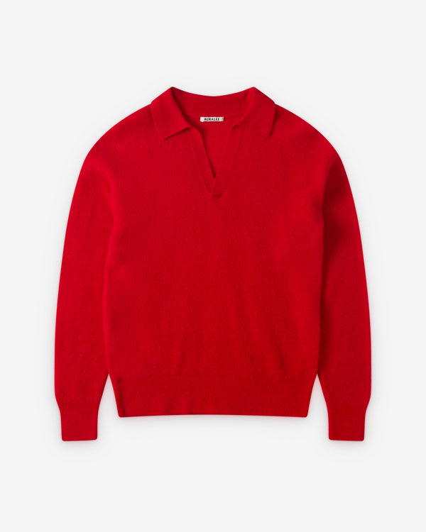 Auralee - Men's Sheer Knit Skipper Polo - (Red)