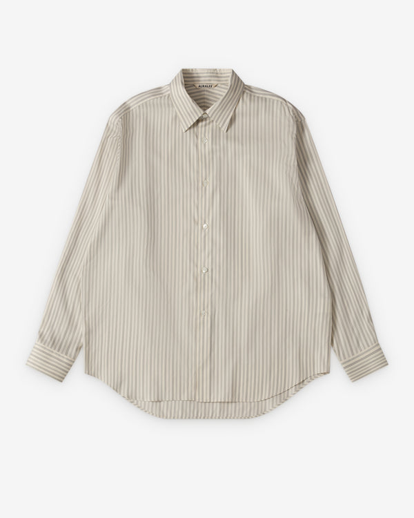 Auralee - Men's Cotton Silk Stripe Shirt - (Light Grey Stripe)