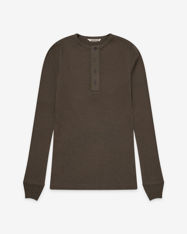Auralee - Men's Soft Rib Henley - (Dark Brown)