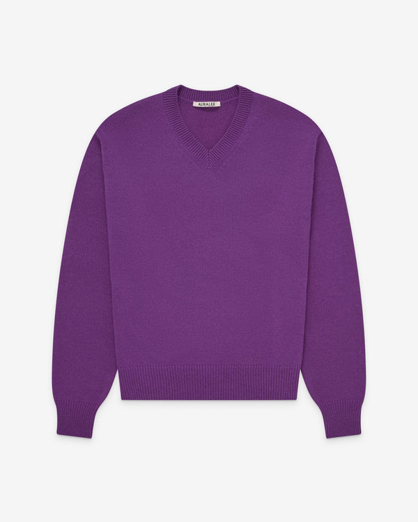 Auralee - Men's Cashmere Knit V-Neck Sweater - (Purple)