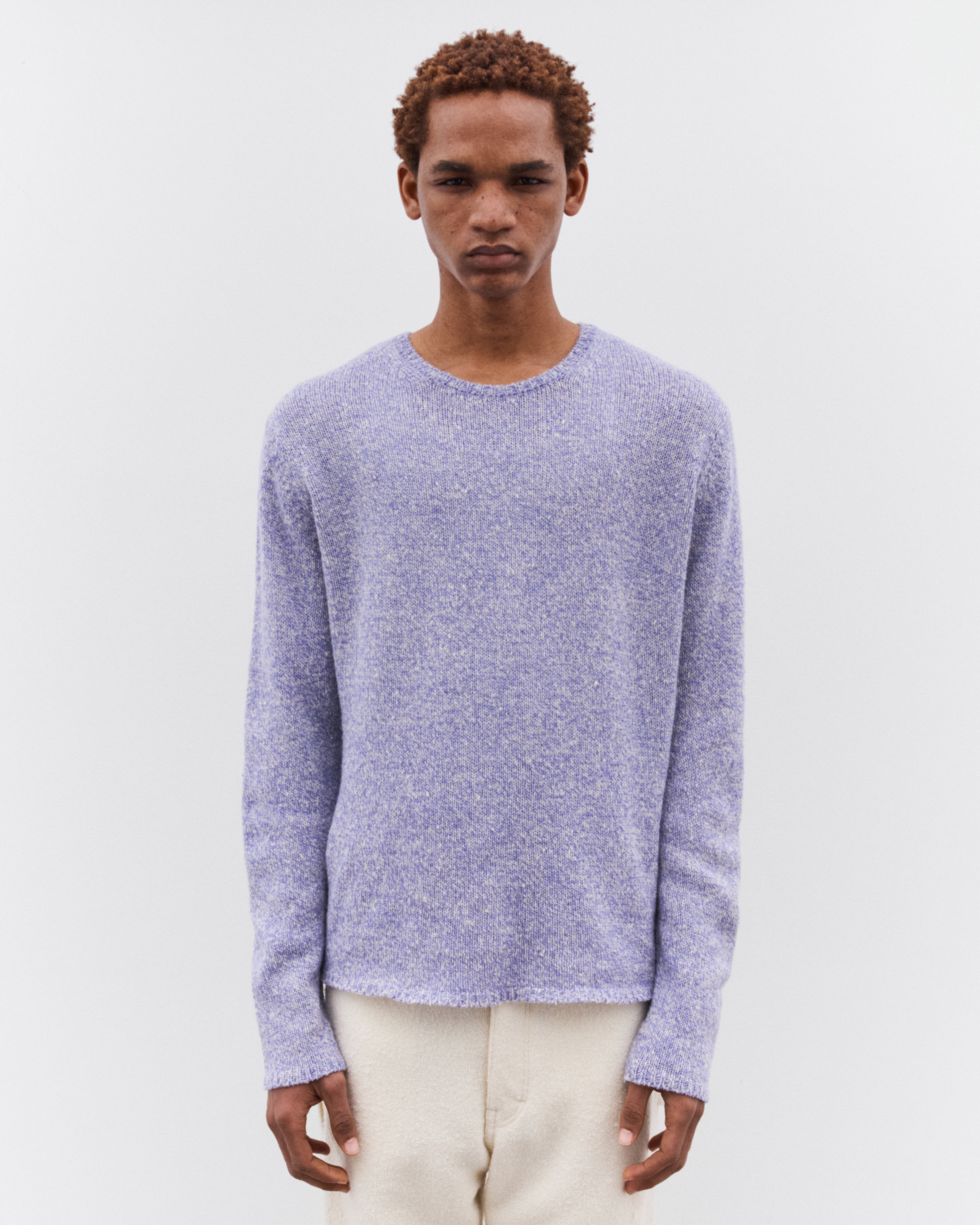 Auralee: Men's Airy Silk Wool Knit Pull Over (Light Purple) | DSML