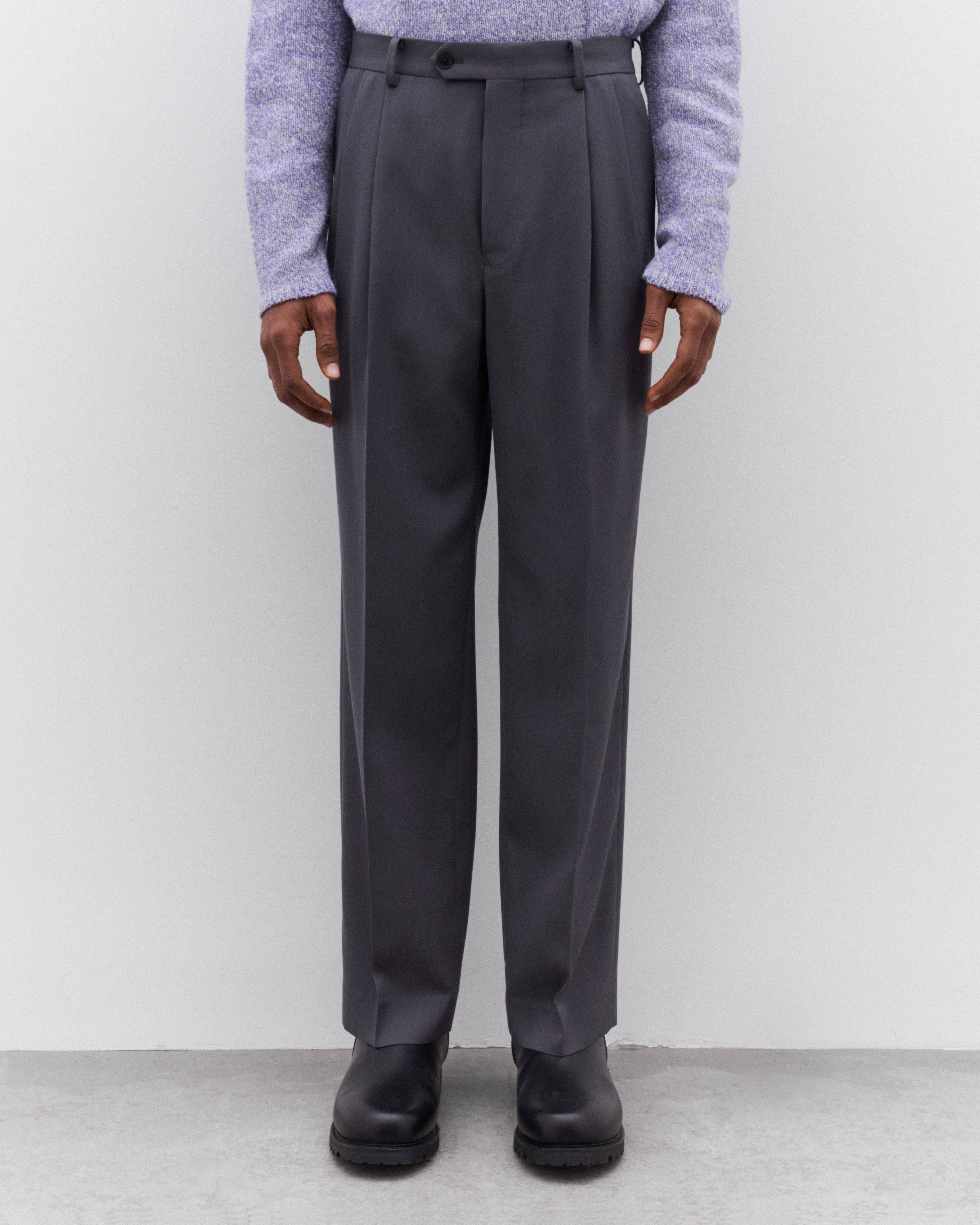 Auralee: Men's Light Wool Two Tuck Slacks (Dark Grey) | DSML