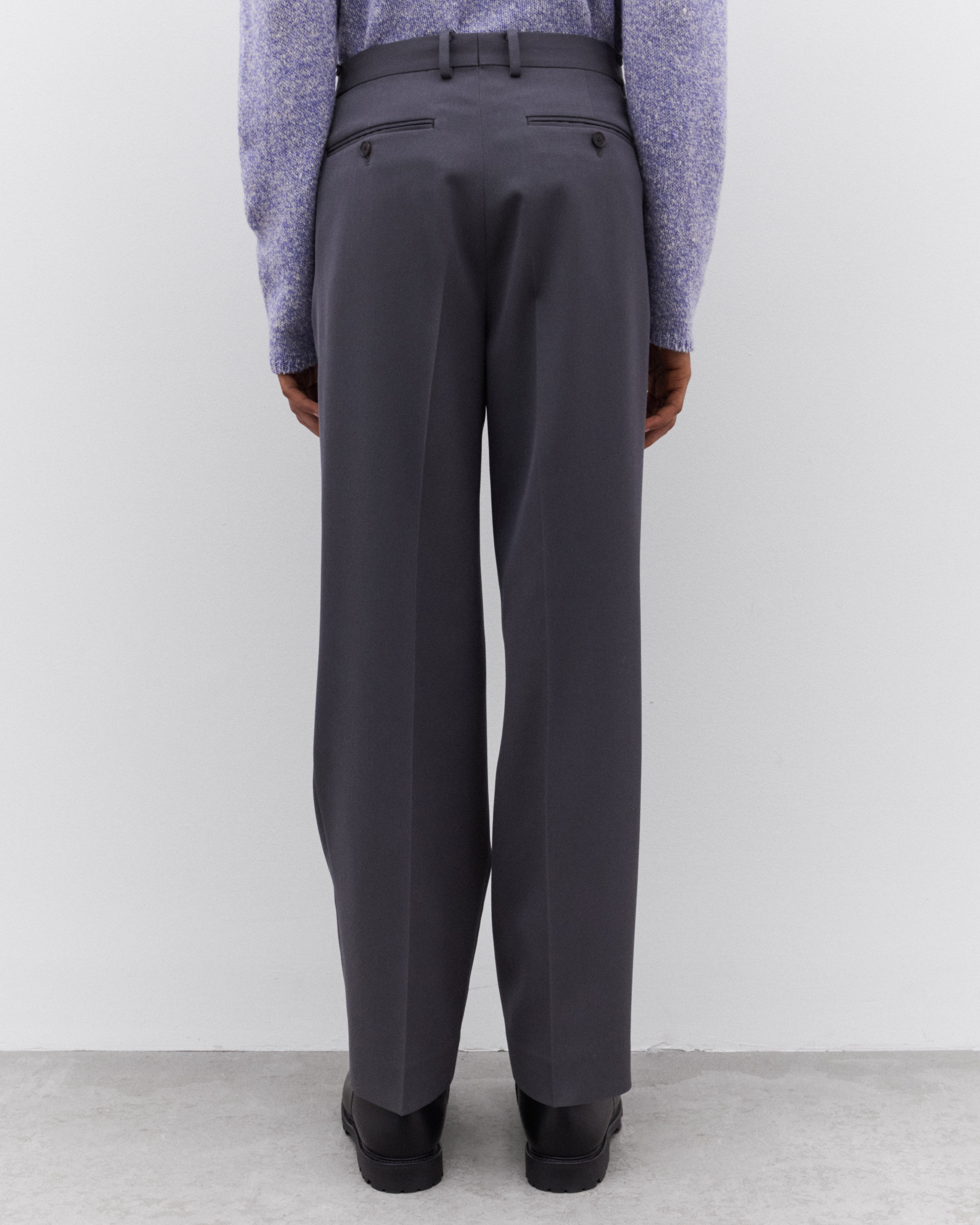 Auralee: Men's Light Wool Two Tuck Slacks (Dark Grey) | DSML E-SHOP
