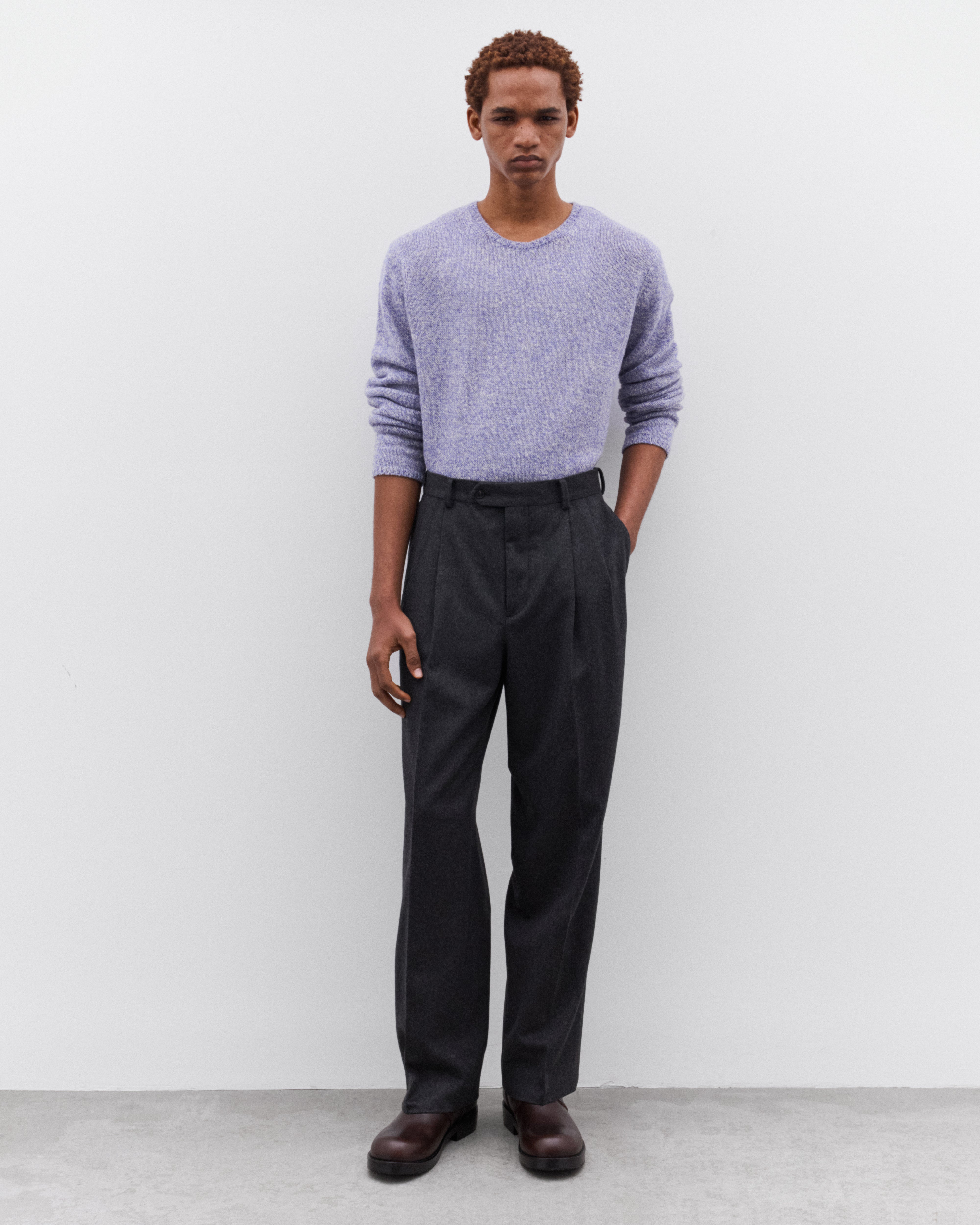 Auralee: Men's Cashmere Moleskin Two-Tuck Slacks (Charcoal) | DSML