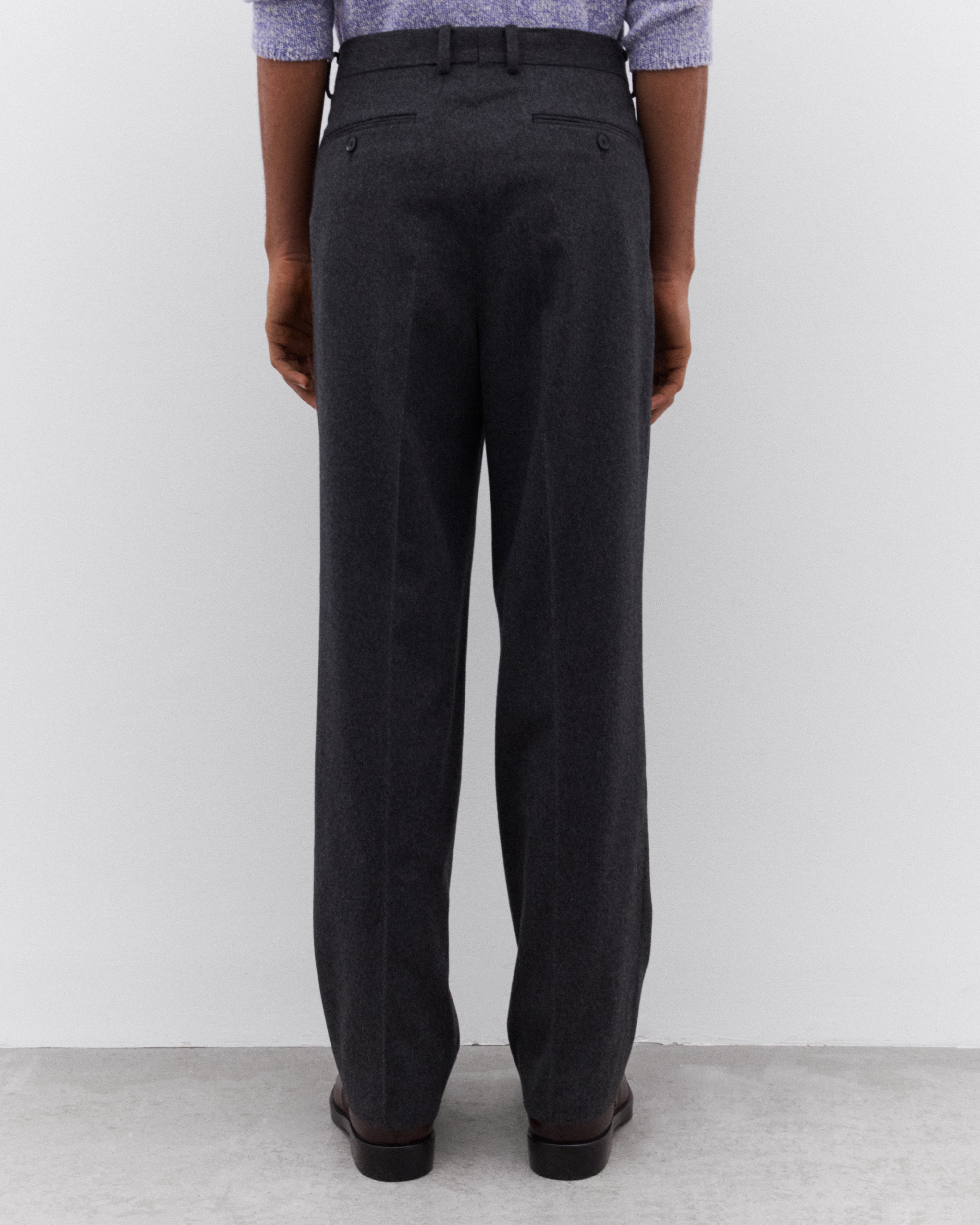 Auralee: Men's Cashmere Moleskin Two-Tuck Slacks (Charcoal) | DSML