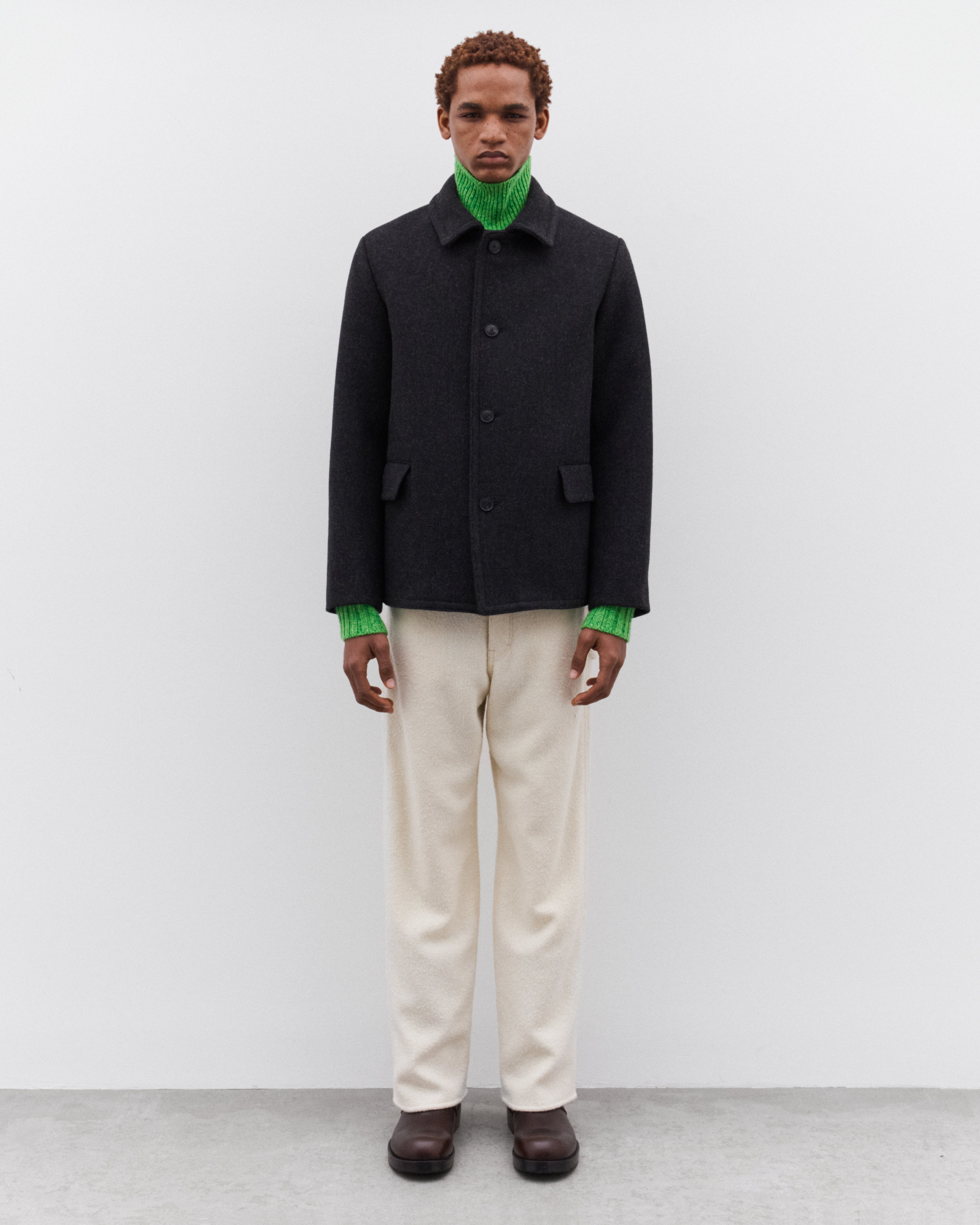 Auralee: Men's Shetland Wool Double Cloth Blouson (Dark Charcoal