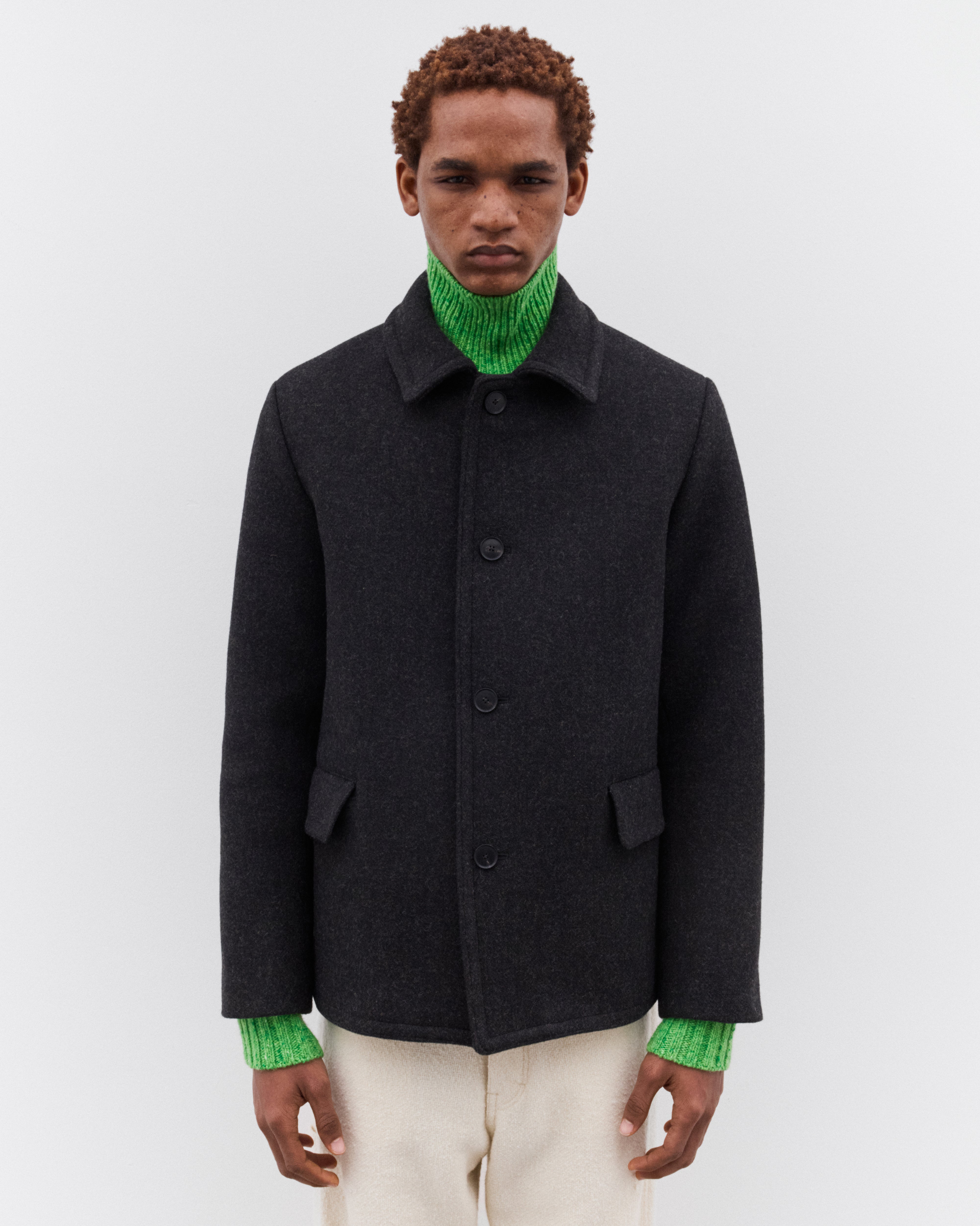 Auralee: Men's Shetland Wool Double Cloth Blouson (Dark Charcoal