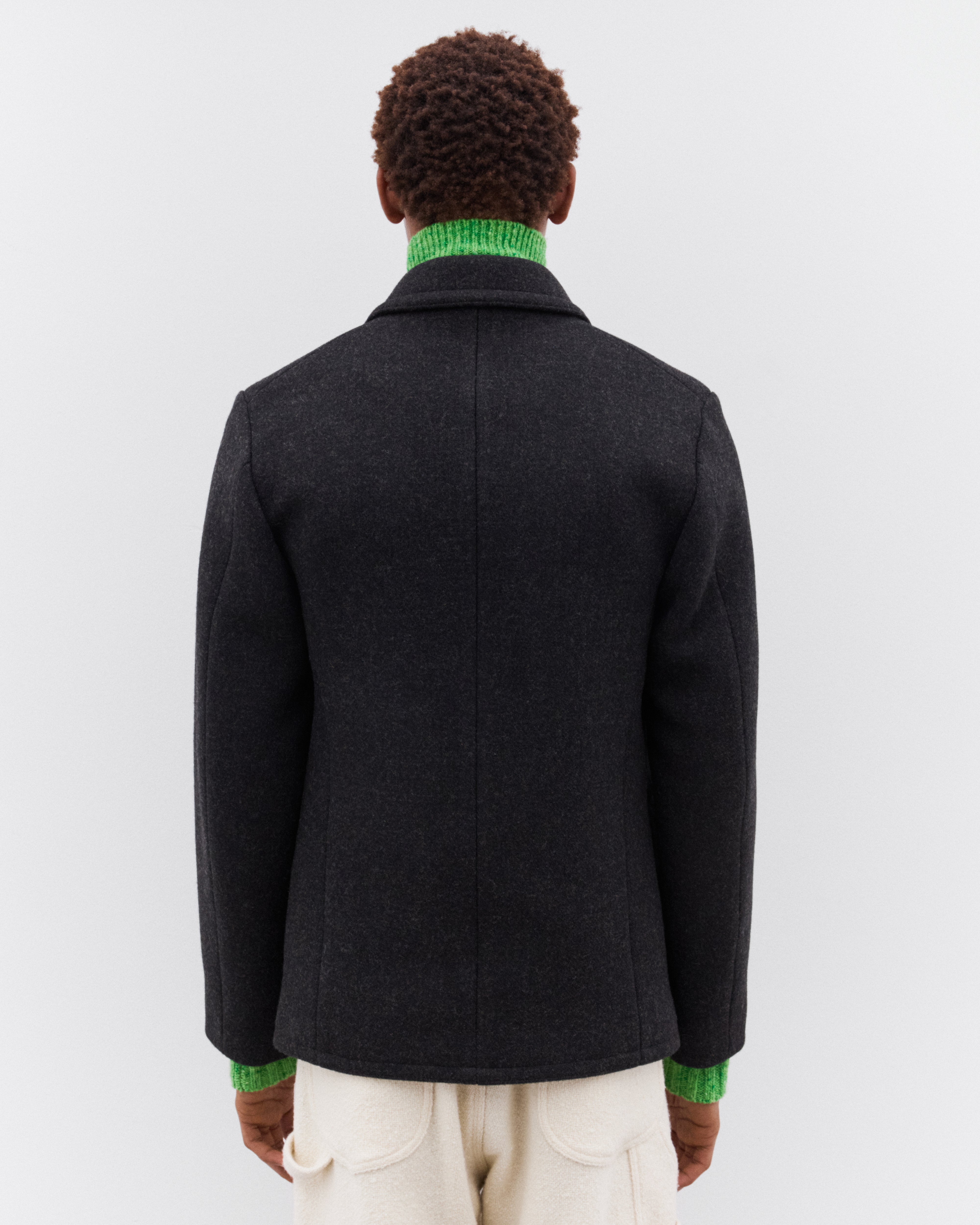 Auralee: Men's Shetland Wool Double Cloth Blouson (Dark Charcoal