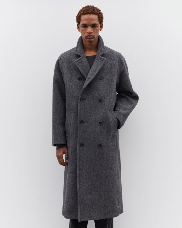 Auralee - Men’s Shetland Wool Double Cloth Coat - (Grey Herringbone)