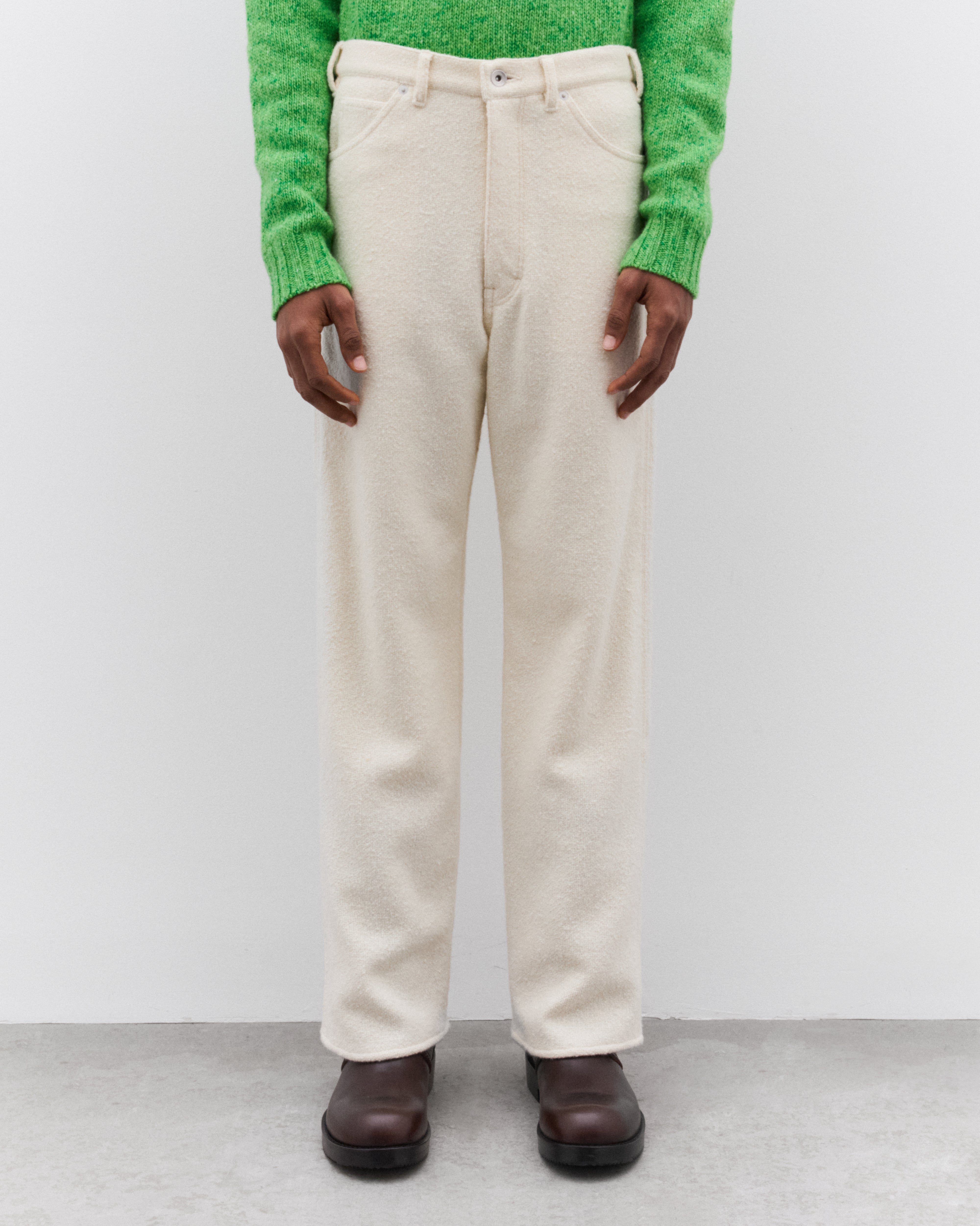 Auralee: Men's Homespun Tweed Painter Pants (Ivory White) | DSML E