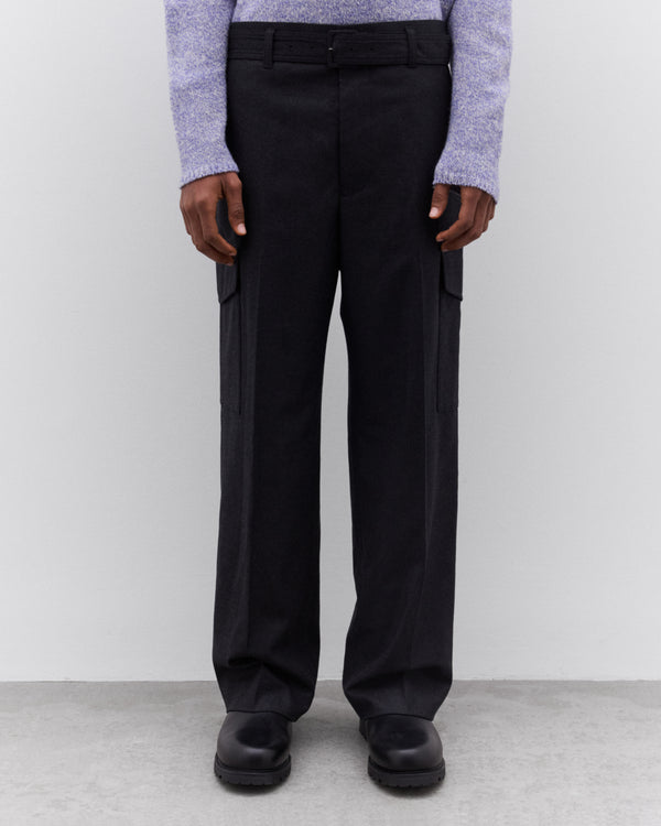 Auralee - Men’s Wool Fulling Flannel Cargo Slacks - (Top Charcoal)