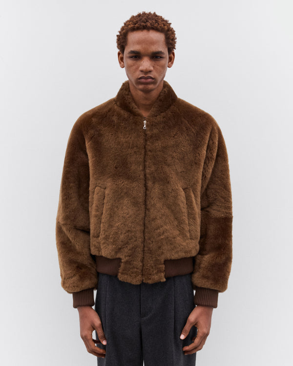 Auralee - Men’s Straight Merino Mouton Zip Blouson - (Brown)