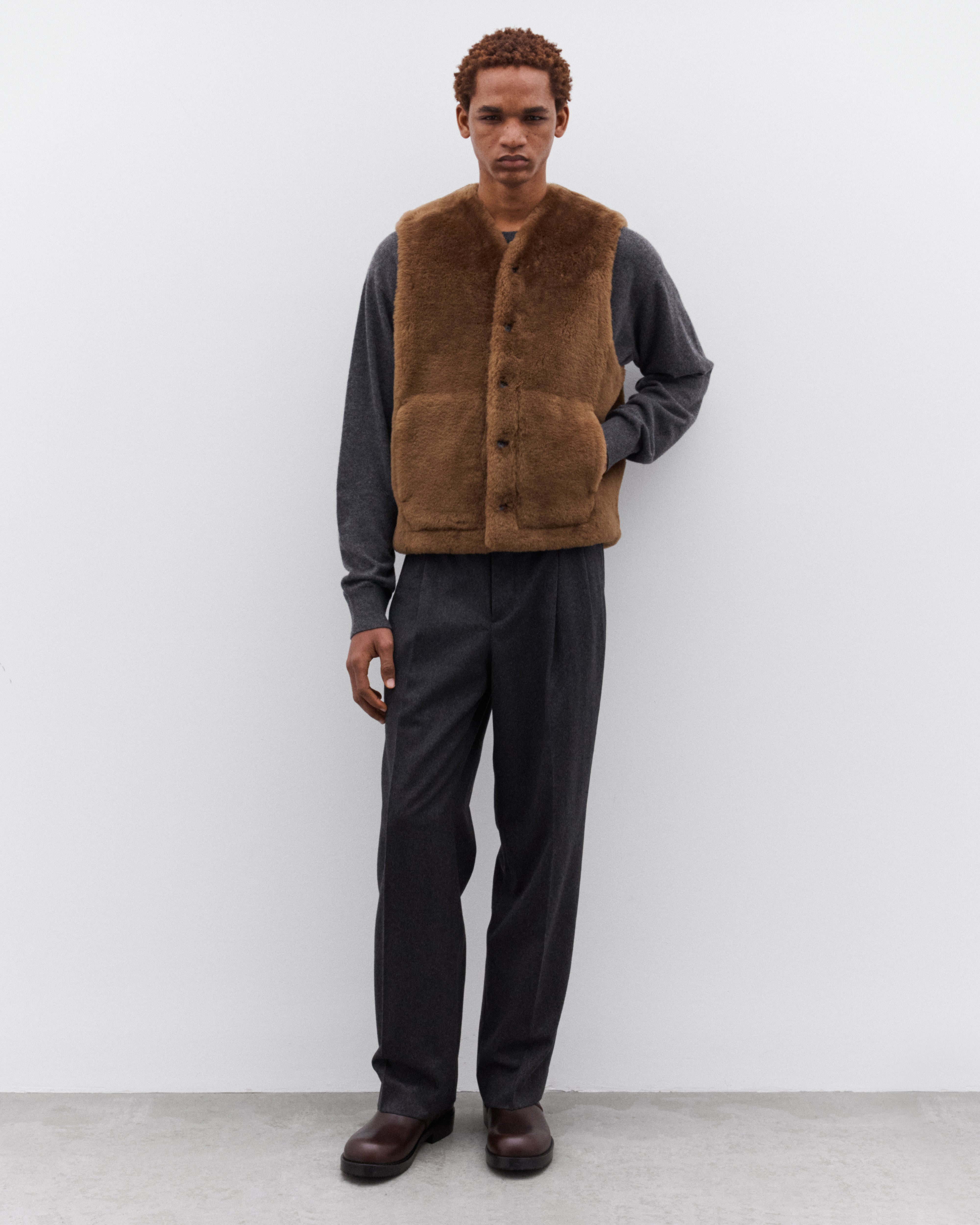 Auralee: Men's Straight Merino Mouton Vest (Brown) | Dover Street