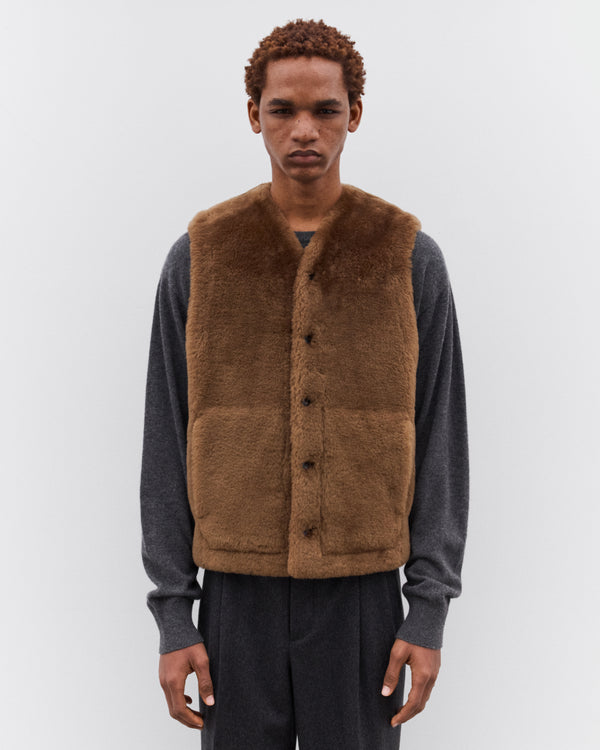 Auralee - Men’s Straight Merino Mouton Vest - (Brown)